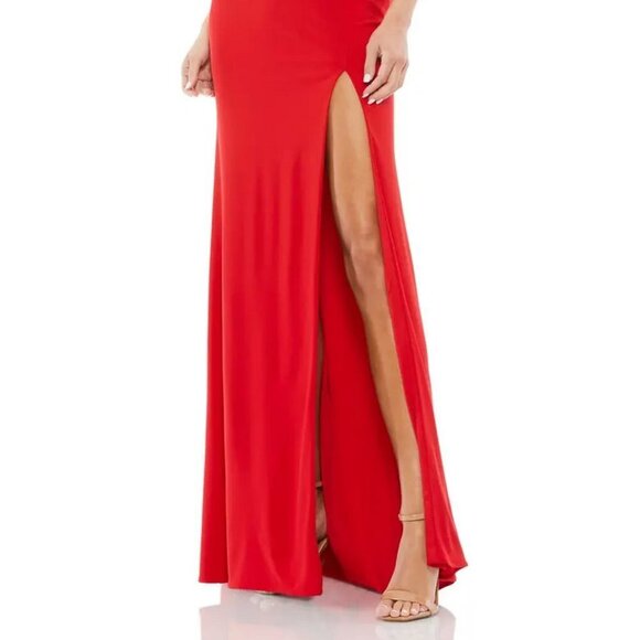 Mac Duggal Red One Shoulder Jersey Sheath Gown - Picture 4 of 5